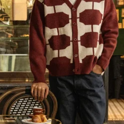 Asphaltgold Tricot*Third Place Wool Cardigan Burgundy / Marshmallow