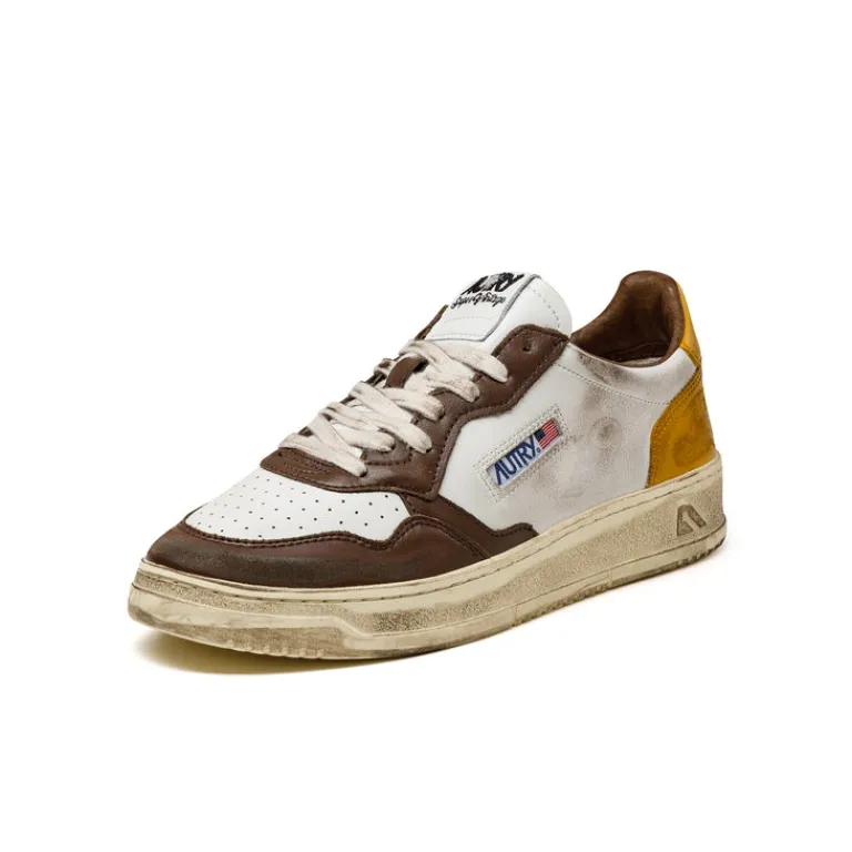 Autry Sneakers En Cuir|Sneakers Blancs*Medalist Burn *Super Vintage* White / Brown / Honey