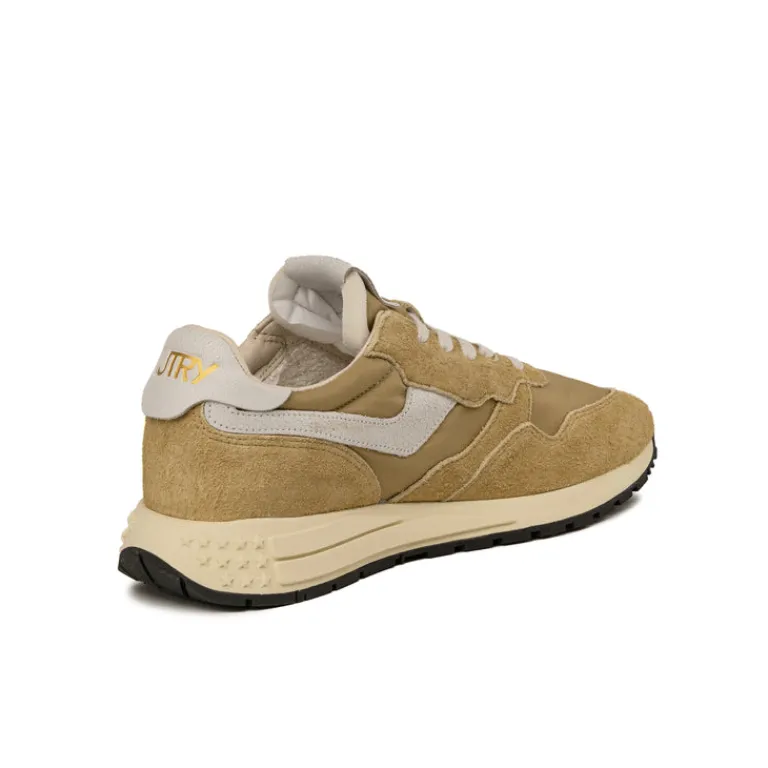 Autry Sneakers En Cuir|Sneakers Blancs*Reelwind Low *Nylon / Cracked Leather* White / Mustard