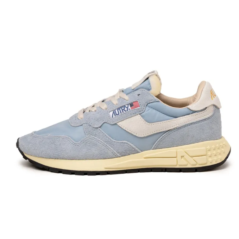 Autry Sneakers En Cuir|Chaussures De Running Retro*Reelwind Low *Nylon / Cracked Leather* White / Celestial Blue