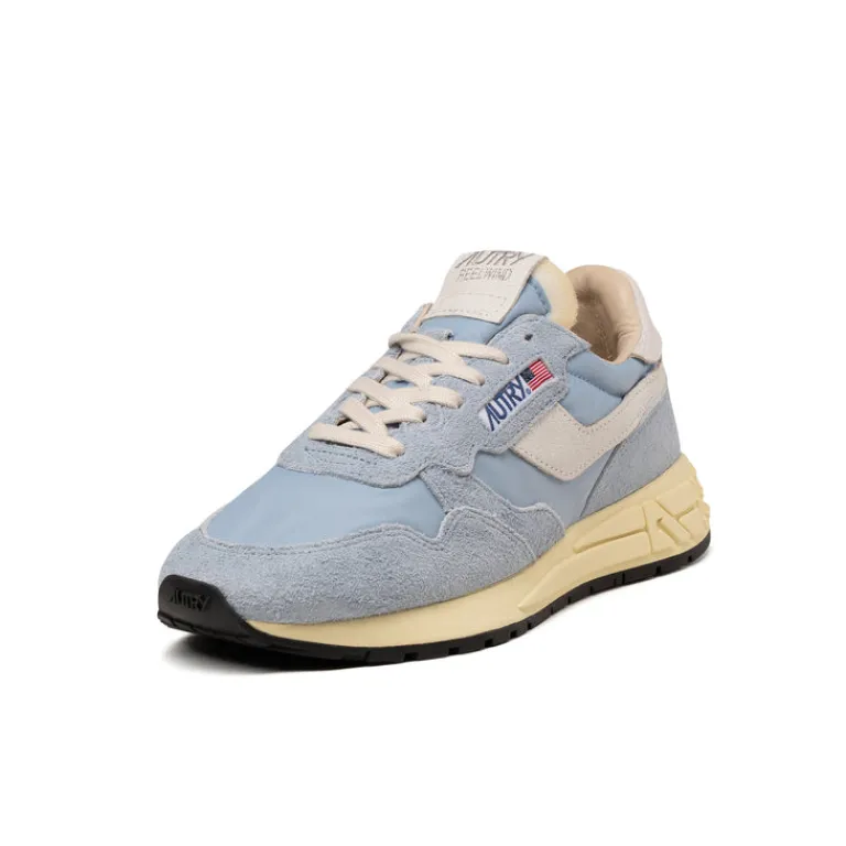Autry Sneakers En Cuir|Chaussures De Running Retro*Reelwind Low *Nylon / Cracked Leather* White / Celestial Blue