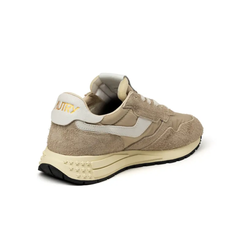 Autry Sneakers En Cuir|Chaussures De Running Retro*Reelwind Low *Nylon / Hairy Suede / Cracked Leather* White / White Pep