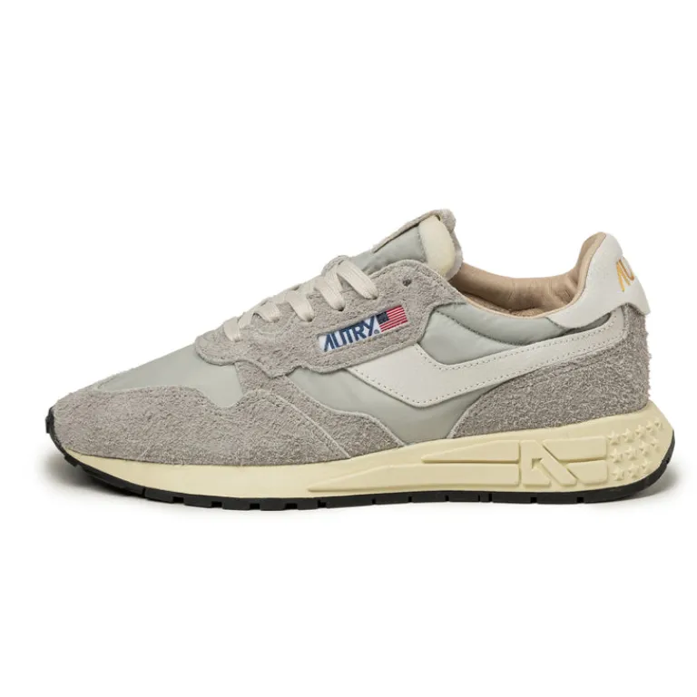 Autry Sneakers En Cuir|Chaussures De Running Retro*Reelwind Low *Nylon / Hairy Suede / Cracked Leather* White / Vapor Blue