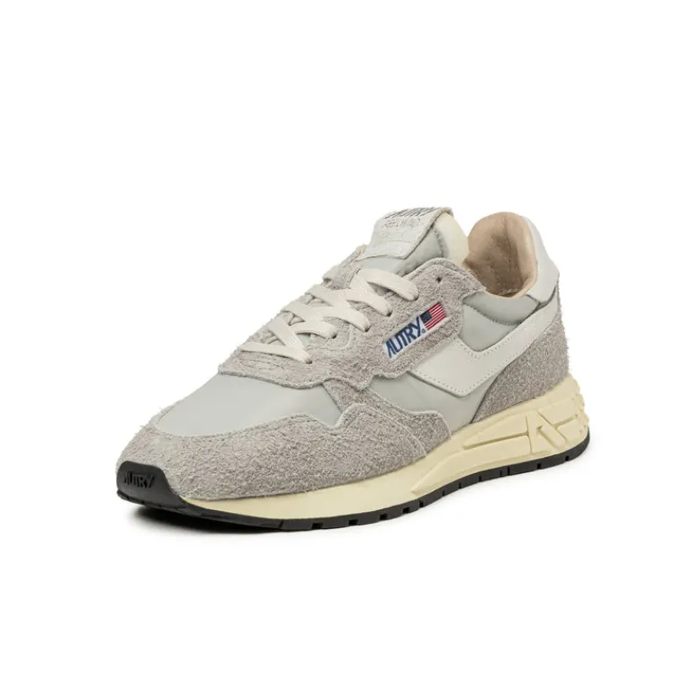 Autry Sneakers En Cuir|Chaussures De Running Retro*Reelwind Low *Nylon / Hairy Suede / Cracked Leather* White / Vapor Blue