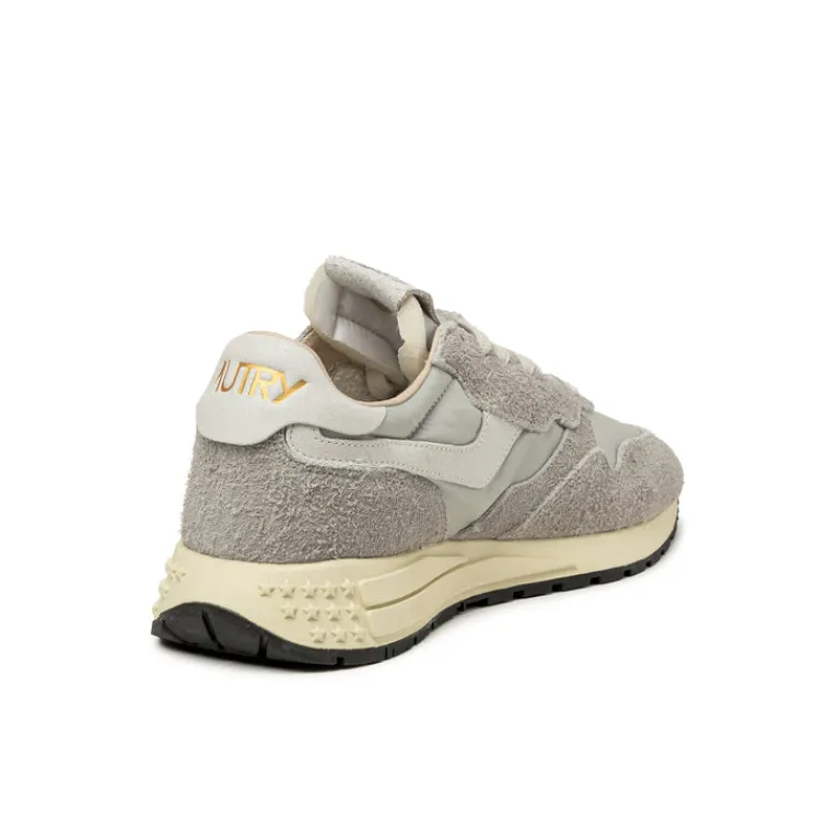 Autry Sneakers En Cuir|Chaussures De Running Retro*Reelwind Low *Nylon / Hairy Suede / Cracked Leather* White / Vapor Blue