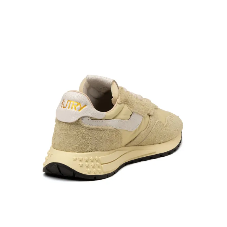 Autry Sneakers En Cuir|Chaussures De Running Retro*Reelwind Low *Nylon / Cracked Leather* White / Hay