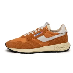 Autry Sneakers En Cuir|Chaussures De Running Retro*Reelwind Low *Nylon / Hairy Suede / Cracked Leather* White / Amber