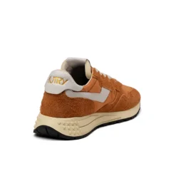 Autry Sneakers En Cuir|Chaussures De Running Retro*Reelwind Low *Nylon / Hairy Suede / Cracked Leather* White / Amber