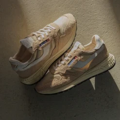 Autry Sneakers En Cuir|Chaussures De Running Retro*Reelwind Low *Nylon / Cracked Leather* White / Filler
