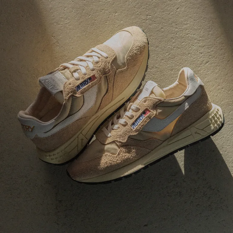 Autry Sneakers En Cuir|Chaussures De Running Retro*Reelwind Low *Nylon / Cracked Leather* White / Filler