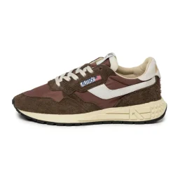 Autry Sneakers En Cuir|Chaussures De Running Retro*Reelwind Low *Nylon / Hairy Suede / Cracked Leather* White / Ebony