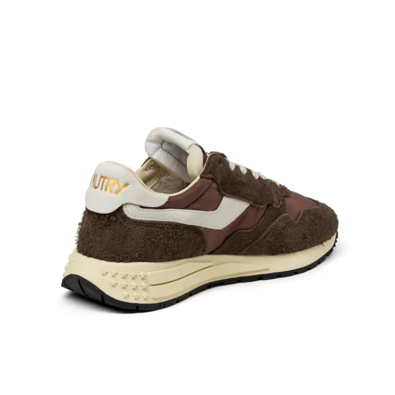 Autry Sneakers En Cuir|Chaussures De Running Retro*Reelwind Low *Nylon / Hairy Suede / Cracked Leather* White / Ebony