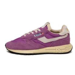 Autry Sneakers En Cuir|Chaussures De Running Retro*Reelwind Low *Nylon / Cracked Leather* White / Hyacinth Violet