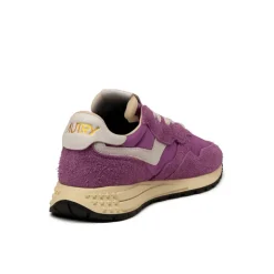 Autry Sneakers En Cuir|Chaussures De Running Retro*Reelwind Low *Nylon / Cracked Leather* White / Hyacinth Violet