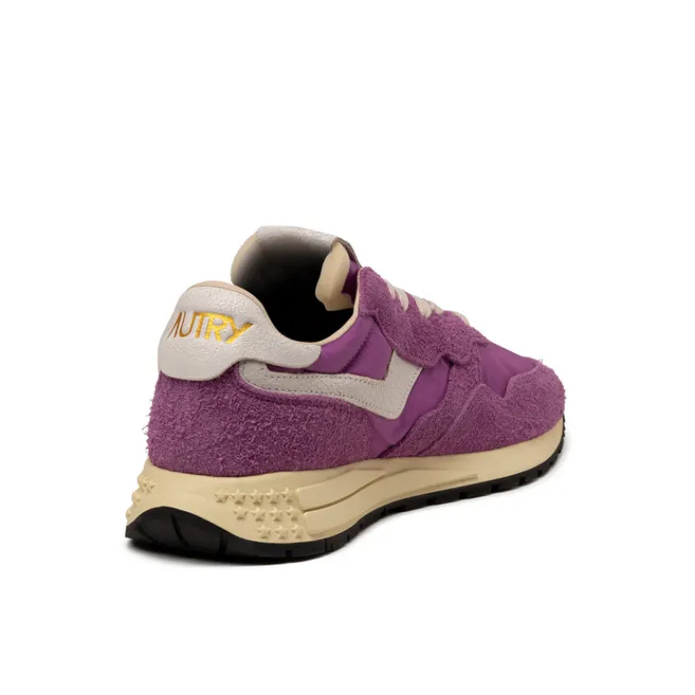 Autry Sneakers En Cuir|Chaussures De Running Retro*Reelwind Low *Nylon / Cracked Leather* White / Hyacinth Violet