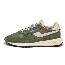 Autry Sneakers En Cuir|Chaussures De Running Retro*Reelwind Low *Nylon / Hairy Suede / Cracked Leather* White / Military