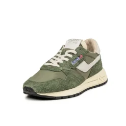 Autry Sneakers En Cuir|Chaussures De Running Retro*Reelwind Low *Nylon / Hairy Suede / Cracked Leather* White / Military