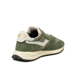 Autry Sneakers En Cuir|Chaussures De Running Retro*Reelwind Low *Nylon / Hairy Suede / Cracked Leather* White / Military