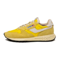 Autry Sneakers En Cuir|Chaussures De Running Retro*Reelwind Low *Nylon / Cracked Leather* White / Buttercup