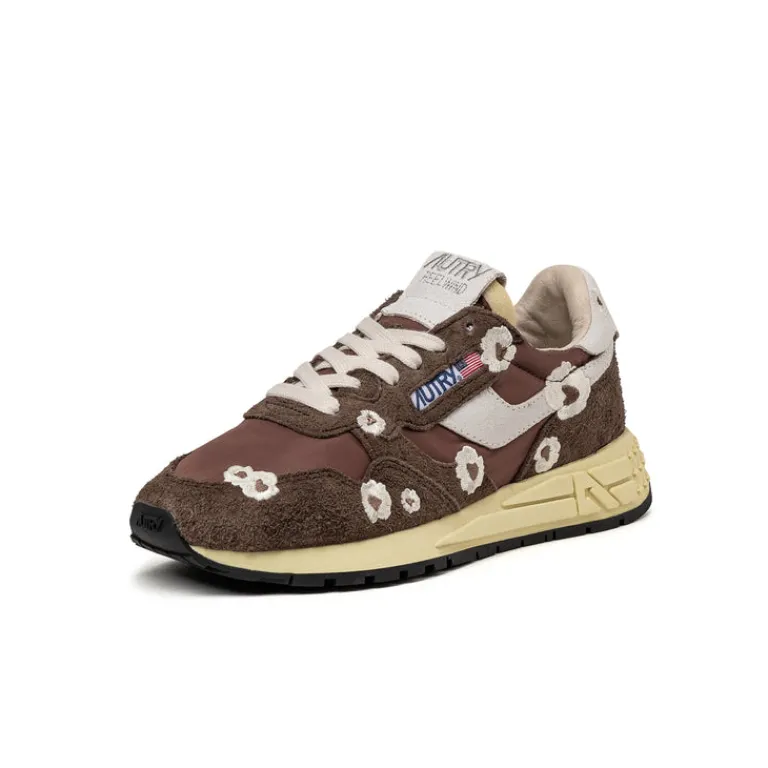 Autry Sneakers En Cuir|Chaussures De Running Retro*Reelwind Low W *Embroidery Flower* Ebony / Winter White