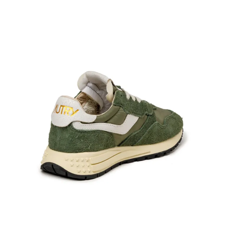 Autry Sneakers En Cuir*Reelwind Low W *Nylon / Hairy Suede / Cracked Leather* White / Military
