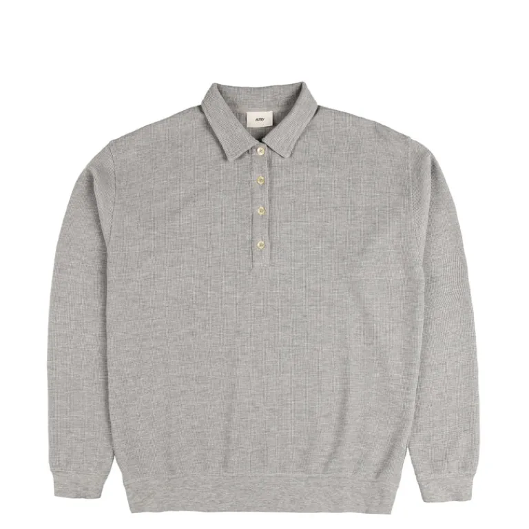 Autry T-Shirts*Tonal Logo Waffle Long-Sleeve Polo Dark Melange