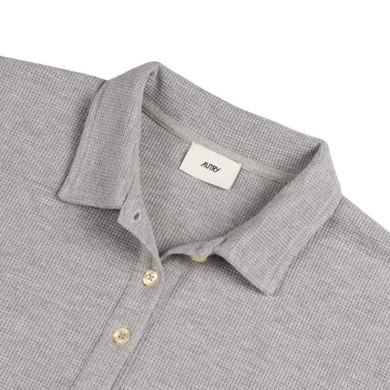 Autry T-Shirts*Tonal Logo Waffle Long-Sleeve Polo Dark Melange