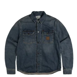Carhartt WIP Gilets*Lincoln Shirt Jacket Blue Worn Used Wash