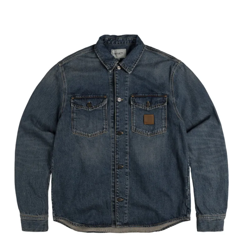 Carhartt WIP Gilets*Lincoln Shirt Jacket Blue Worn Used Wash