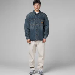 Carhartt WIP Gilets*Lincoln Shirt Jacket Blue Worn Used Wash