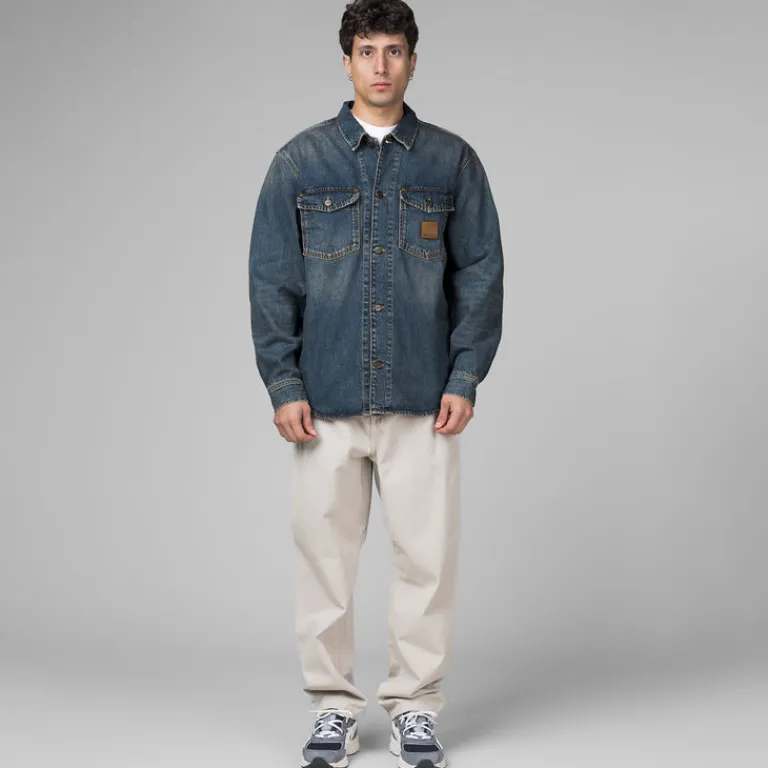 Carhartt WIP Gilets*Lincoln Shirt Jacket Blue Worn Used Wash