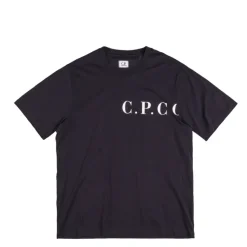 C.P. Company T-Shirts*30/1 Jersey Front-Back Logo T-Shirt Total Eclipse