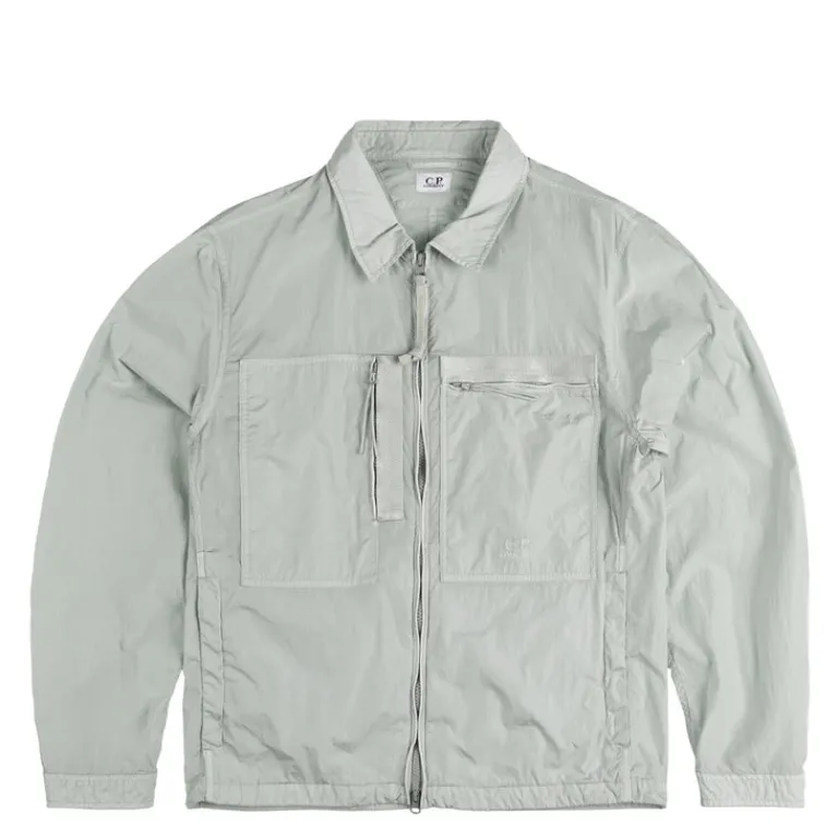C.P. Company Gilets*Chrome-R Full Zip Logo Overshirt Blue Fox