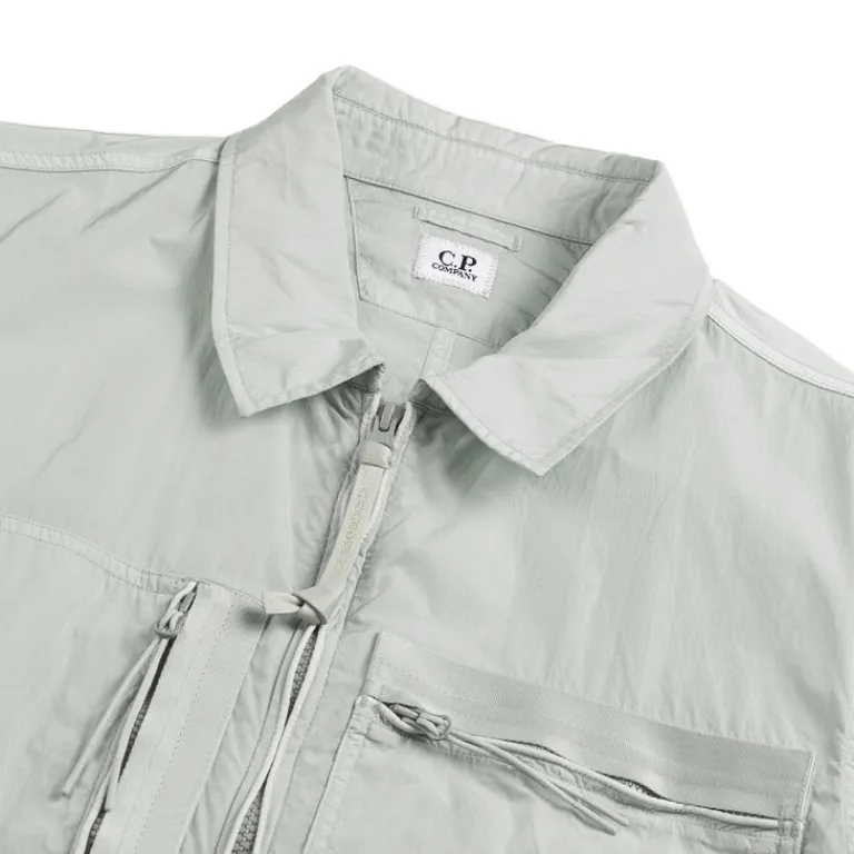 C.P. Company Gilets*Chrome-R Full Zip Logo Overshirt Blue Fox
