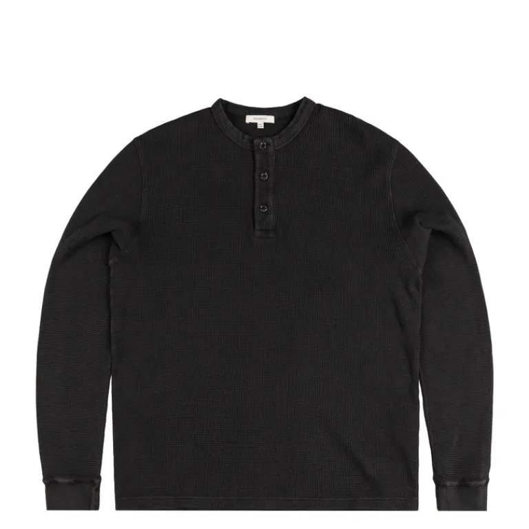 JW Anderson T-Shirts*Long Sleeve Waffle Henley Top Washed Black