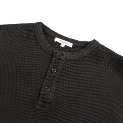 JW Anderson T-Shirts*Long Sleeve Waffle Henley Top Washed Black