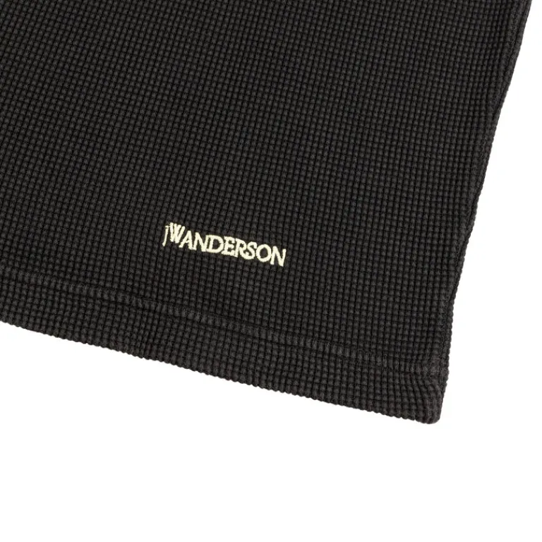 JW Anderson T-Shirts*Long Sleeve Waffle Henley Top Washed Black