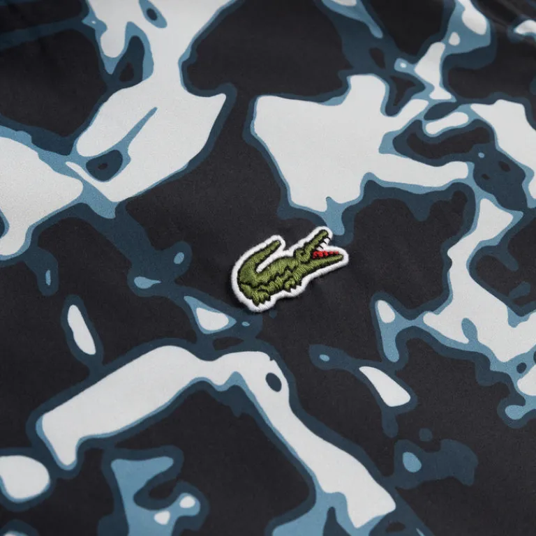 Lacoste Gilets*Print Motif Water-Repellent Windbreaker Black / Blue / Light Grey
