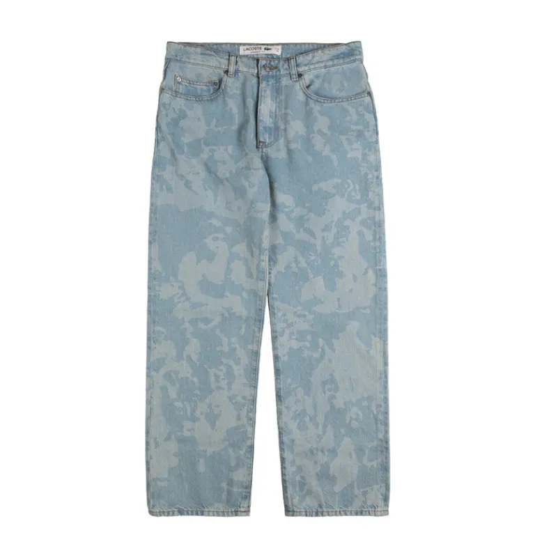 Lacoste Pantalons*Straight Leg Print Motif Denim Jeans Washed Bleach