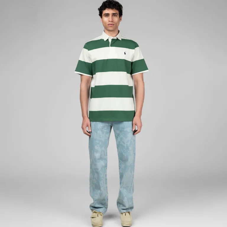 Lacoste Pantalons*Straight Leg Print Motif Denim Jeans Washed Bleach