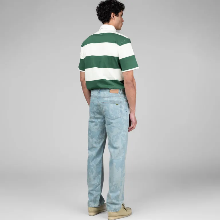 Lacoste Pantalons*Straight Leg Print Motif Denim Jeans Washed Bleach