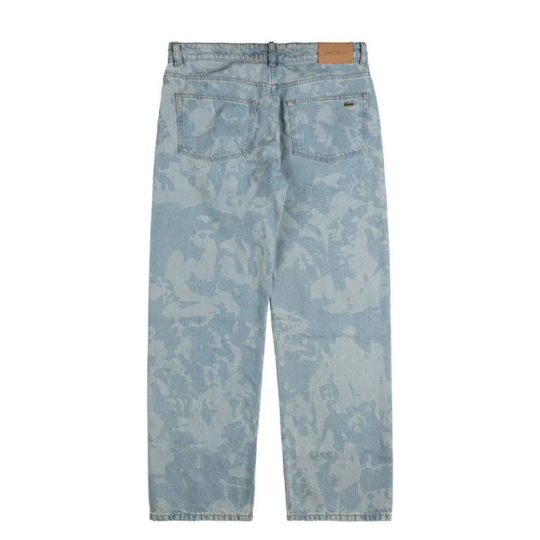 Lacoste Pantalons*Straight Leg Print Motif Denim Jeans Washed Bleach