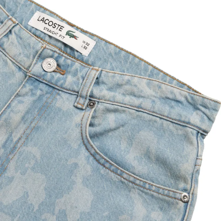Lacoste Pantalons*Straight Leg Print Motif Denim Jeans Washed Bleach