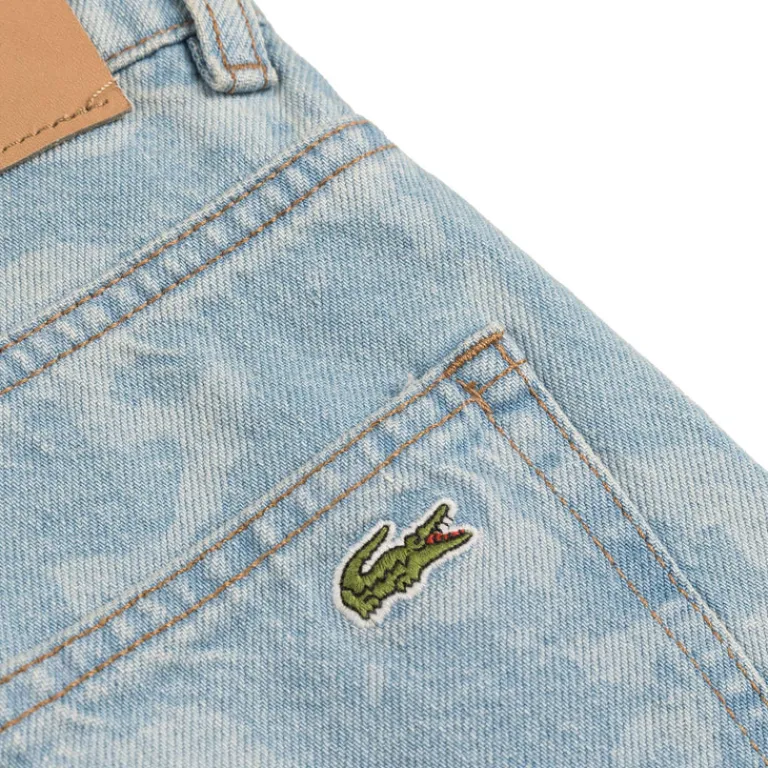 Lacoste Pantalons*Straight Leg Print Motif Denim Jeans Washed Bleach