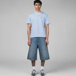 Lacoste T-Shirts*Striped Heavy Cotton T-Shirt White / Blue