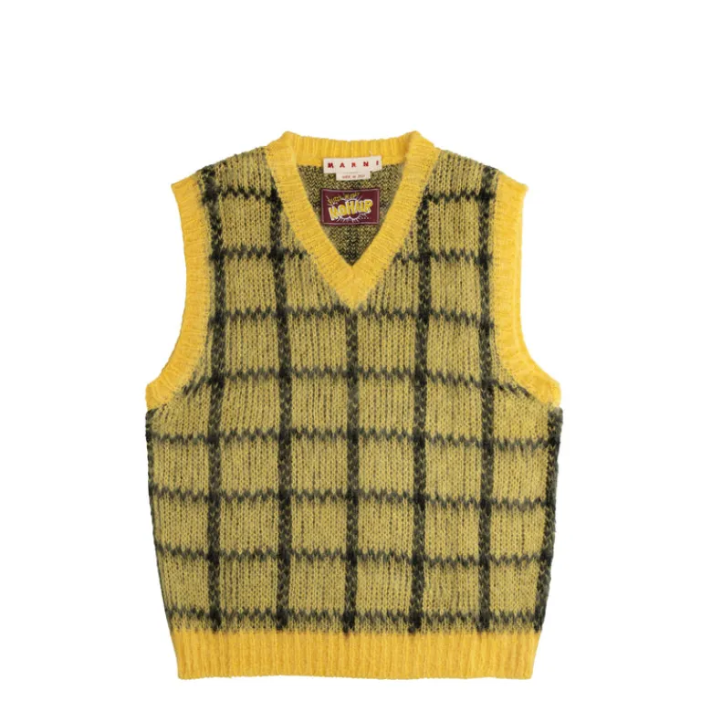 Marni Tricot*Brushed Check Fuzzy Wuzzy Sleeveless Jumper Maize