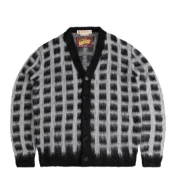Marni Tricot*Brushed Check Fuzzy Wuzzy Cardigan Black