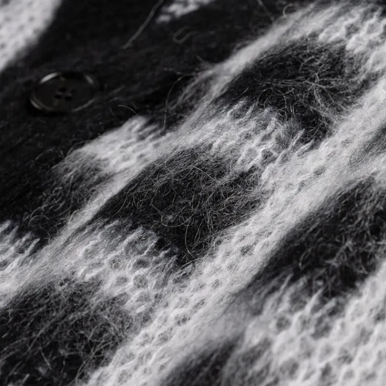 Marni Tricot*Brushed Check Fuzzy Wuzzy Cardigan Black