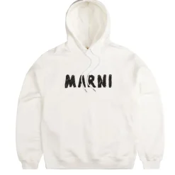 Marni Sweats À Capuche*Crayon Logo Print Sweatshirt Natural White