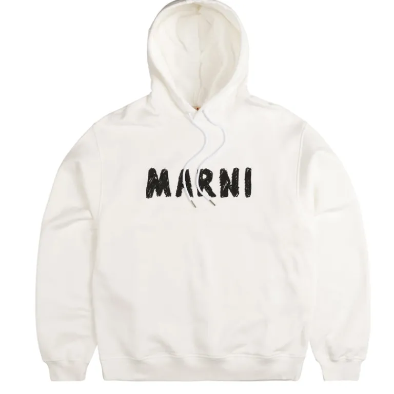 Marni Sweats À Capuche*Crayon Logo Print Sweatshirt Natural White
